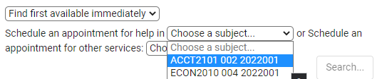 TracCloud Schedule An Appointment with a Subject Selected in a dropdown as example.