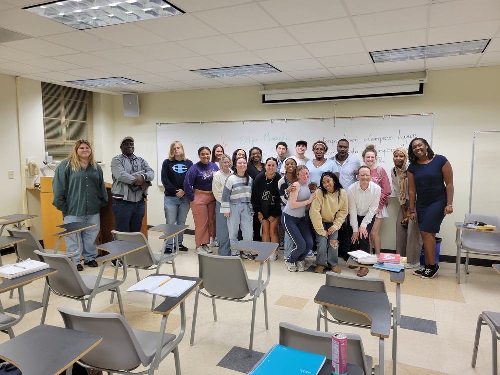 Dydier Mannette, Manick Siar-Titéca, and Amandine Vélin at the Antillean folktalke creative writing workshop with LSU French undergraduates.