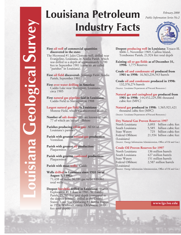 Louisiana Petroleum Industry Facts, 2000, 8 pp. Louisiana Petroleum Industry Facts, 2000, 8 pp.