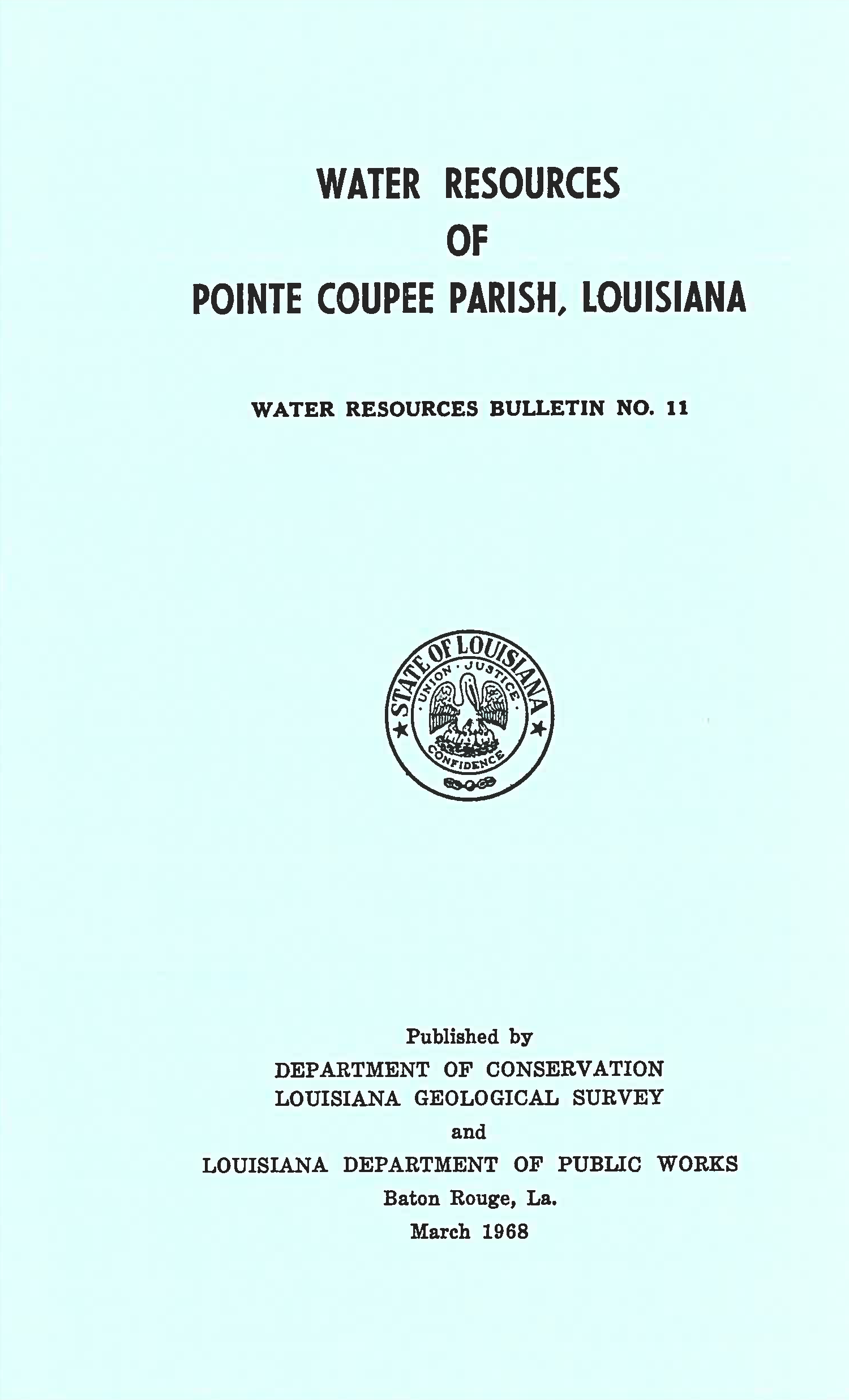 Water Resources of Pointe Coupee Parish, Louisiana. Water Resources of Pointe Coupee Parish, Louisiana.